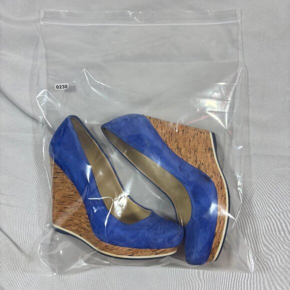 Luxury Rebel Blue Tan Suede Cork Selma Wedges Slip-On Platform Heels 6.5 - Picture 7 of 8